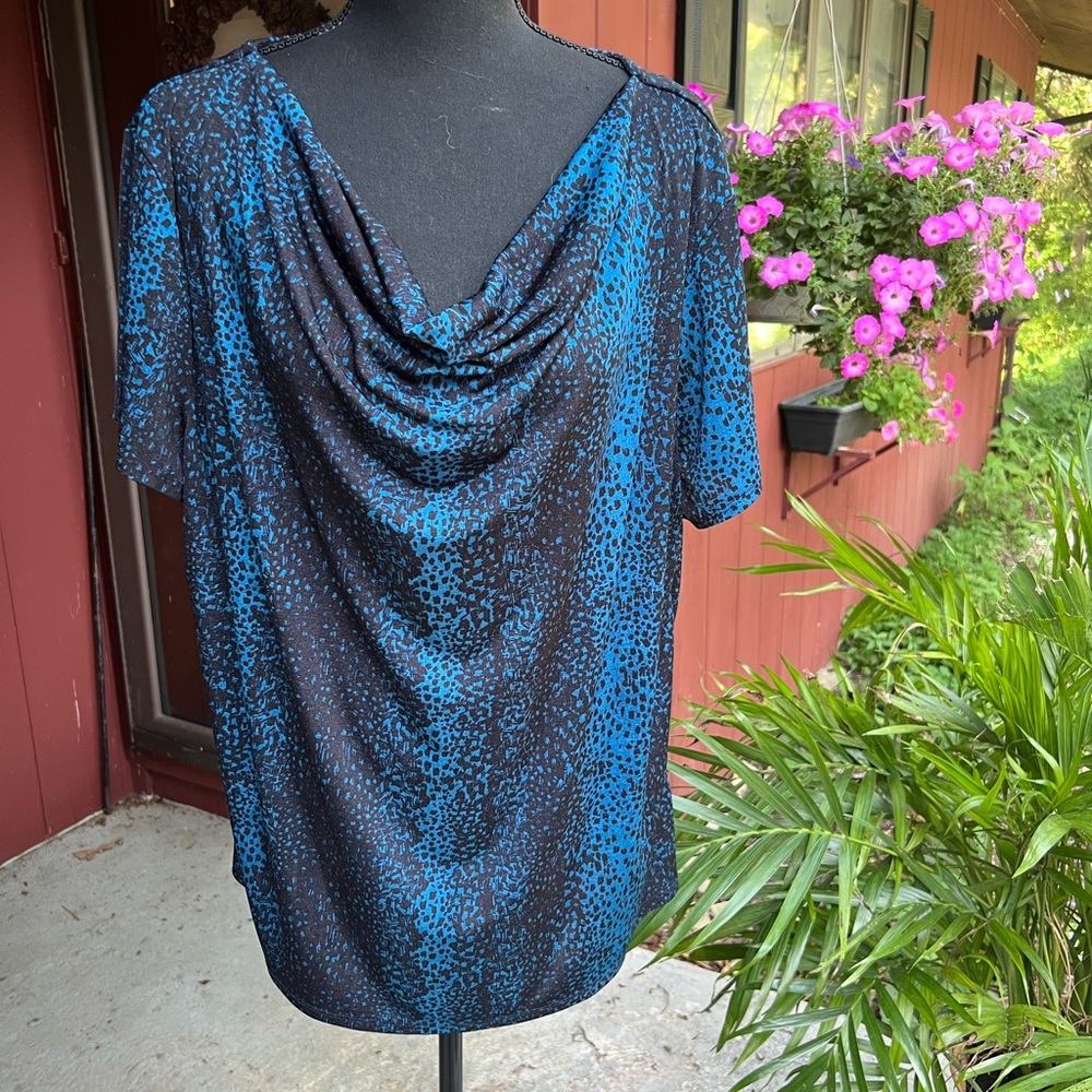 Jaclyn Smith Blue Draped Blouse